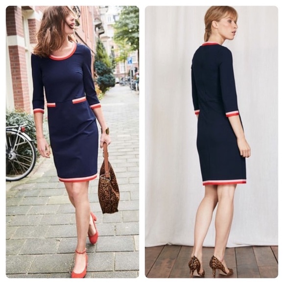 Boden Dresses & Skirts - Boden Women’s Scoop Neck Gloria Ponte Knit Dress 3/4 Sleeve Navy Blue Size 6R